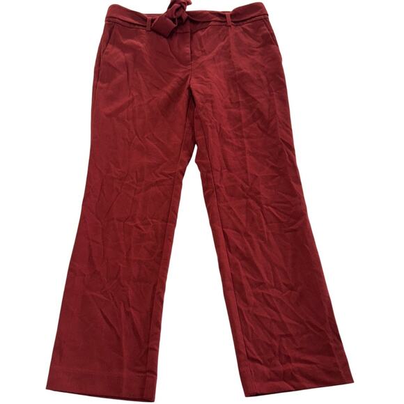 LOFT Pants Womens 4 Red Straight Mid Rise Ankle Trouser Tie Waist - Picture 1 of 8